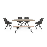 Luca 170cm Dining Table with Dining Bench and 4 Faux Leather Swivel Dining Chairs - Pendle Village Furniture